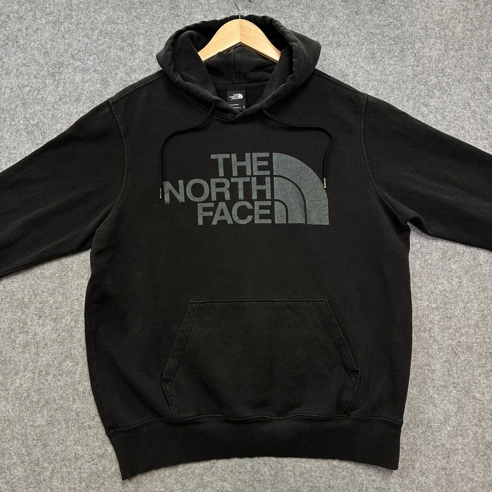 The North Face Hoodie Mens M Black Pullover Logo‎ Fleece Sweatshirt